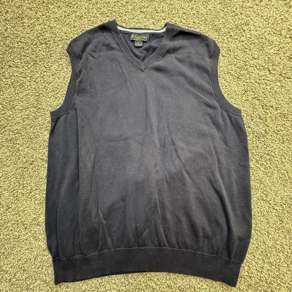Brooks Brothers Mens Navy Blue Large 100% Pima Cotton Sweater Vest V Neck‎